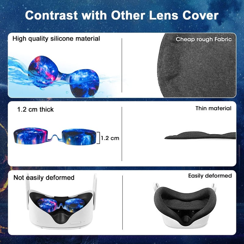 Relohas VR Accessories Kit Compatiable with Oculus Quest 2, Includes Silicone Face Cover, Controller Grips, Protective Shell, Lens Cover & 10 Disposable Eye Covers, No Signal Blocking (Starry Blue) - Image 4